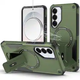 Kitcheniva - Magnetic Circle Rugged Grip Kickstand Case With Tempered Glass For Samsung S26 FE - Midnight Green