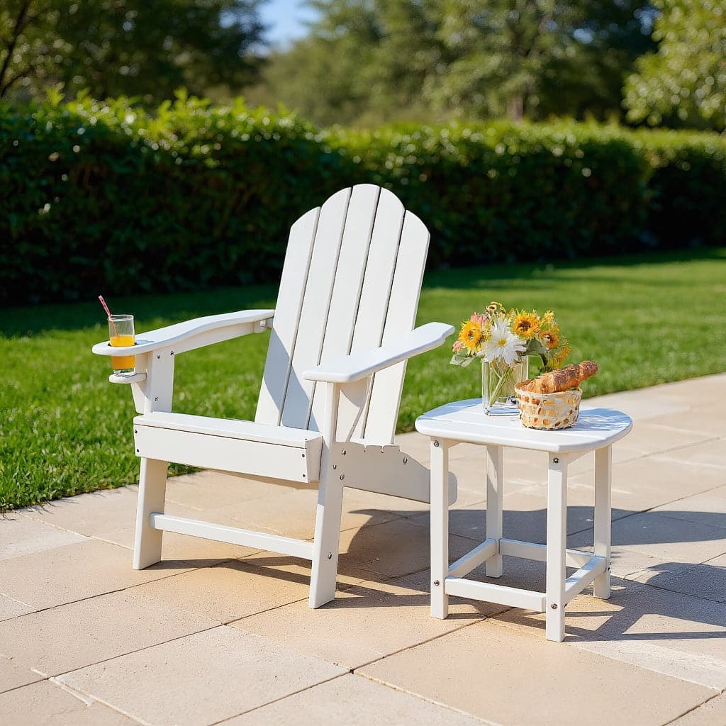 Kadyn - Folding Adirondack Chair, Outdoor Adirondack Chair with Built-in Cup Holder for Backyard Porch,Patio Chairs - White