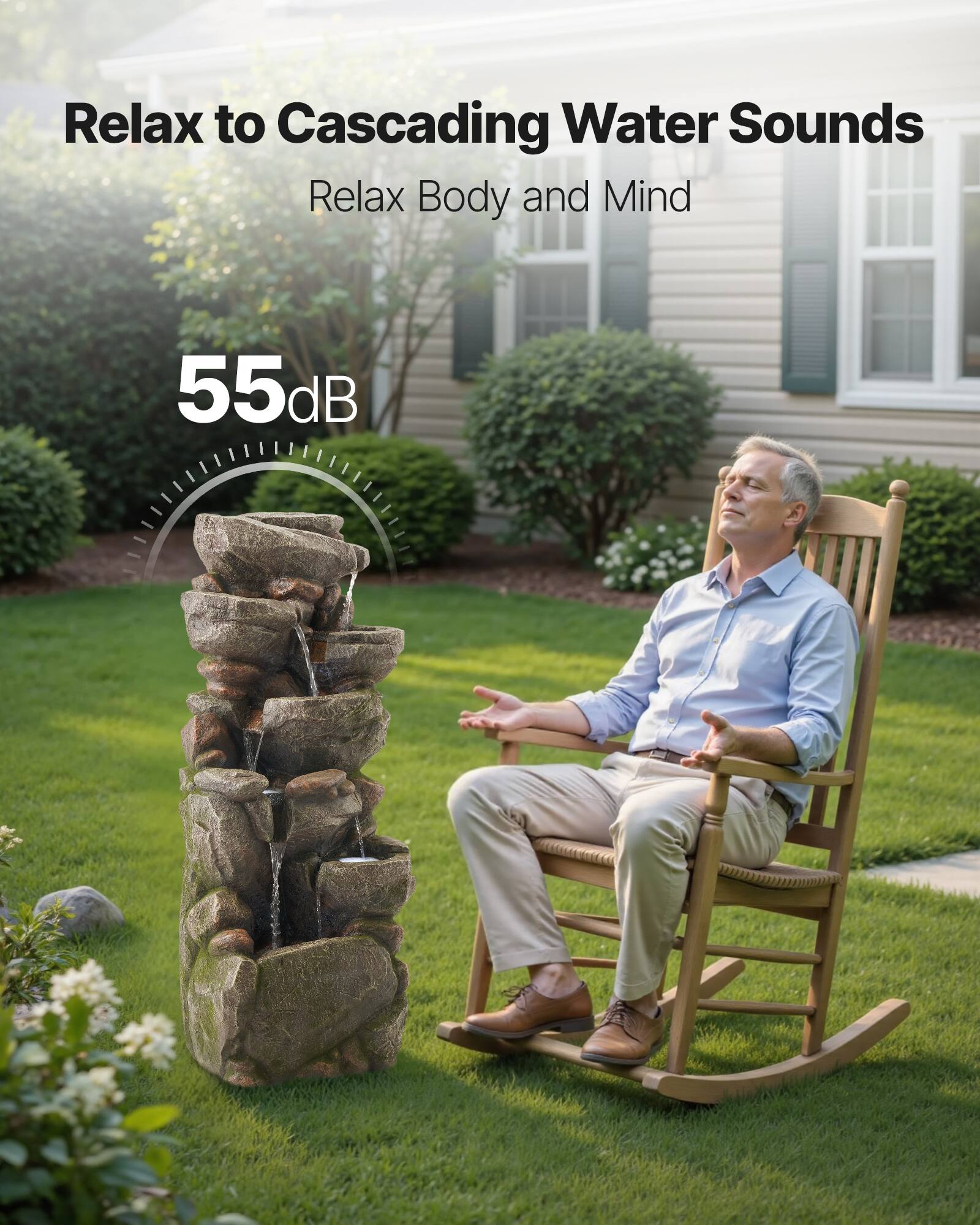 Relax to Cascading Water Sounds  
Relax Body and Mind  
55dB