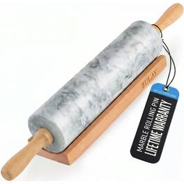 Zulay Kitchen - 17-Inch Marble Rolling Pin with Stand & Beechwood Handles - Quartz White