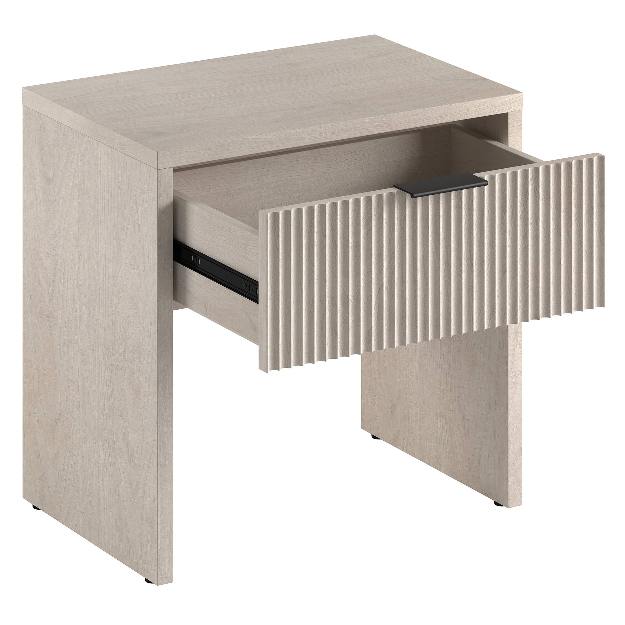Alt View 1. Hudson&Canal - Kenslow 24" Wide Rectangular Fluted Nightstand in Alder White - White.