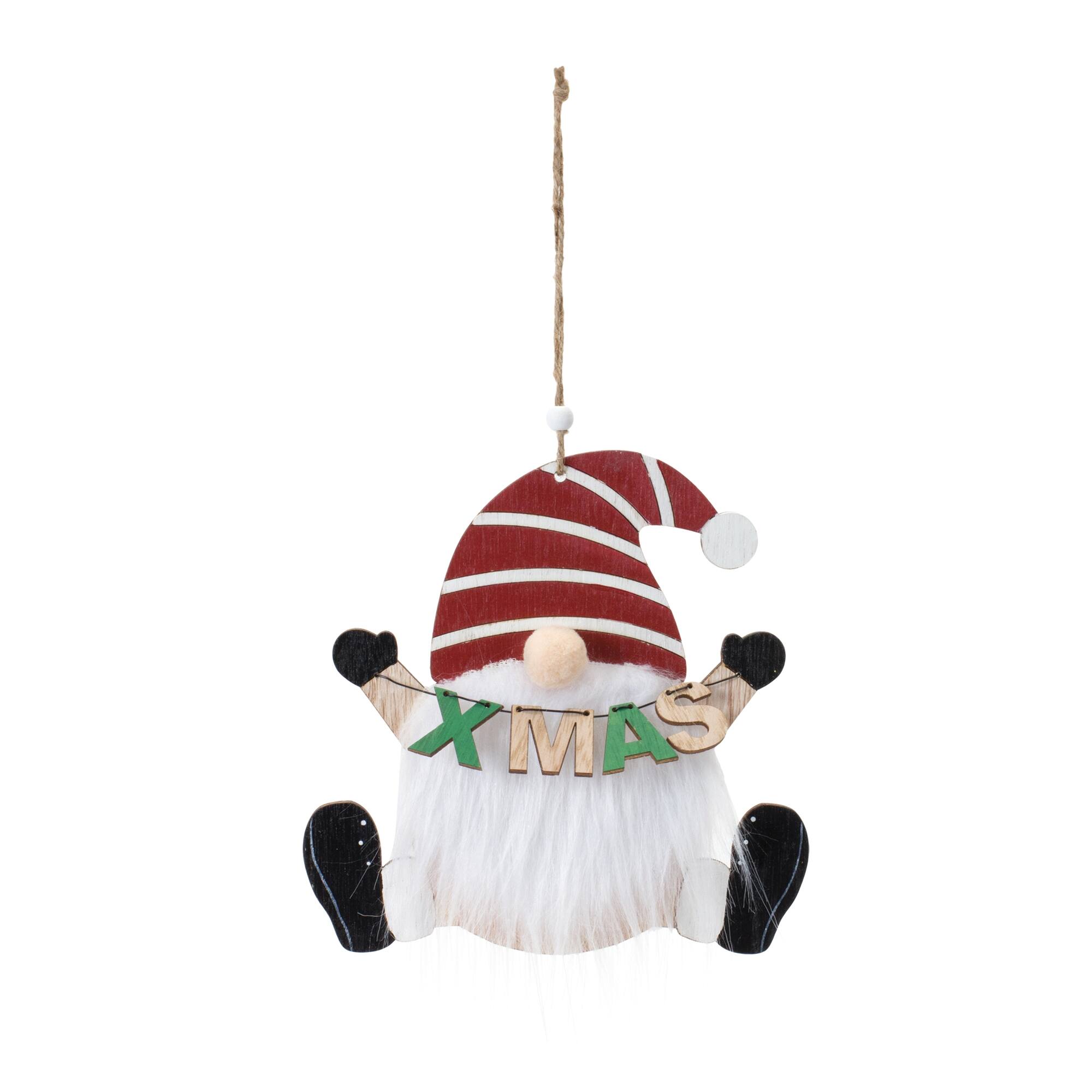 Angle. BreeBe - Wood Gnome Ornament (Set of 12) - Red, White.