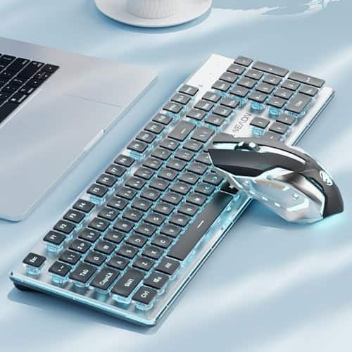 Stamp n Camp - Eweadn V3 Wireless And Mouse With Single Backlit Metal Panel Bluetooth/ Rechargeable Computer Combo Silent Lighted Full - Black