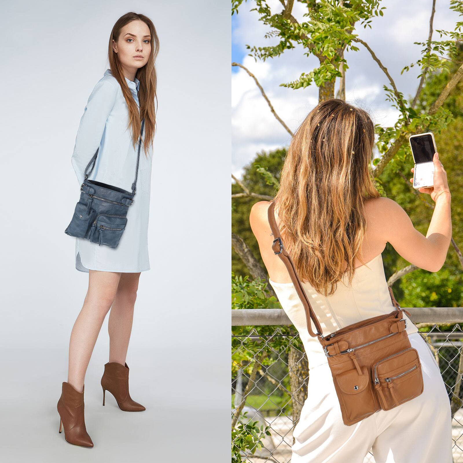 Alt View 4. Unique Bargains - Crossbody Bags for Women PU Leather Multi Pocket with Adjustable Straps Women Shoulder Sling Handbags Soft Purse - Grey.