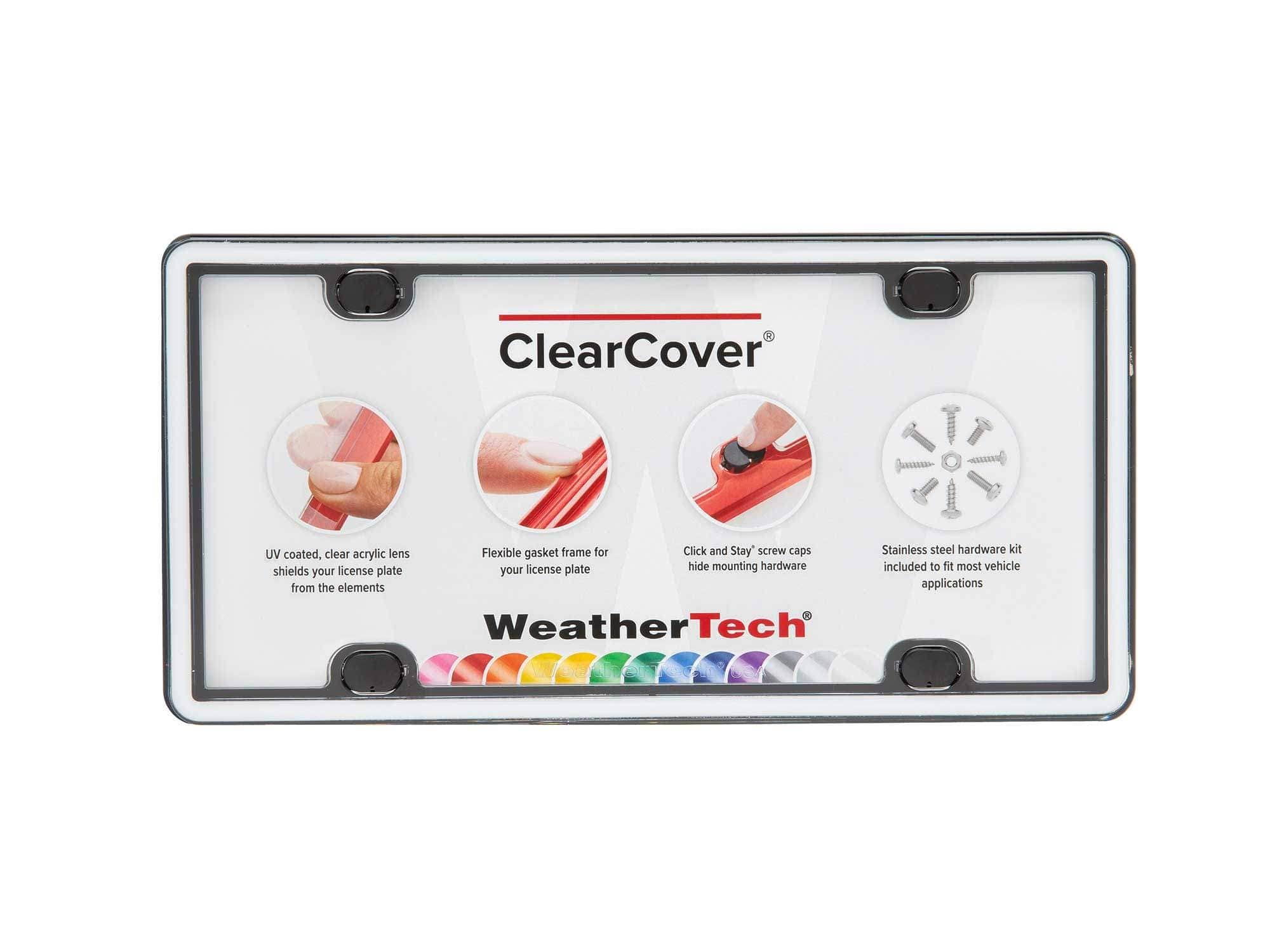 WeatherTech - ClearCover | License Plate Frame with Clear Cover Lens, Multi-Flex Gasket and Stainless Steel Hardware - White / Black