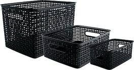 Advantus - Plastic Weave Bins in 3 Sizes, 3/Pack (AVT40329) - Black