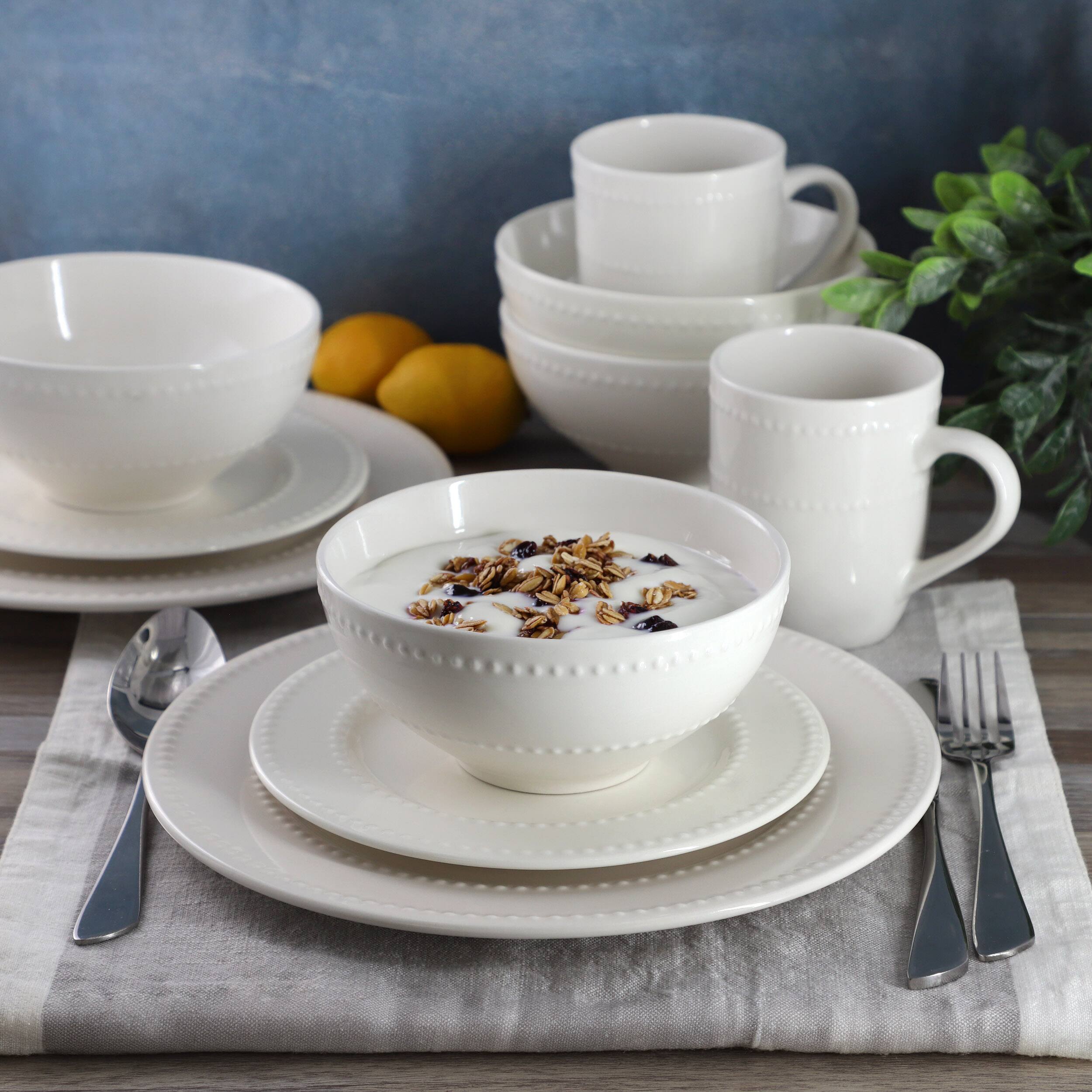 Alt View 4. Elama - Elama Olevia 16 Piece Stoneware Dinnerware Set in White - White.