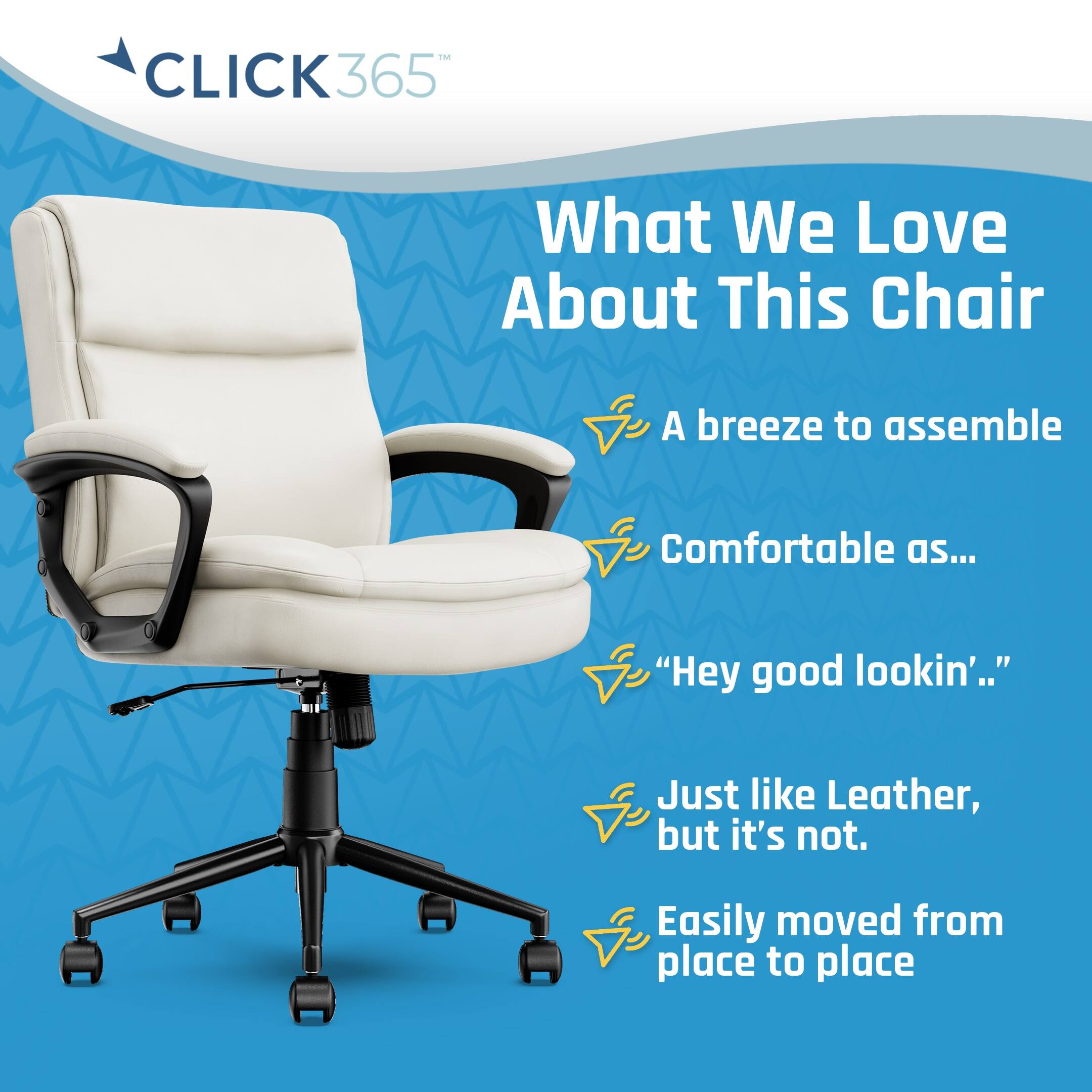 Alt View 13. Click365 - Transform 2.0 Extra Comfort Ergonomic Mid-Back Desk Chair - White.