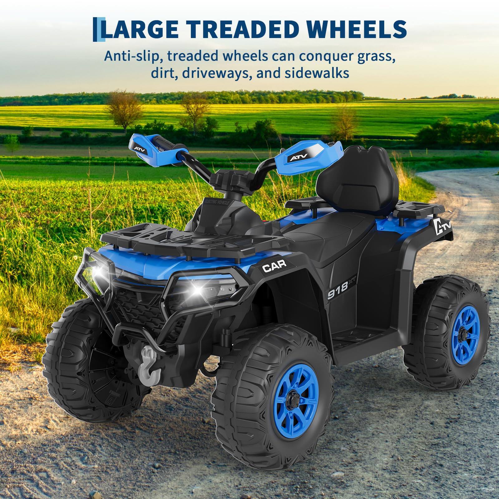 LARGE TREADED WHEELS  
Anti-slip, treaded wheels can conquer grass, dirt, driveways, and sidewalks