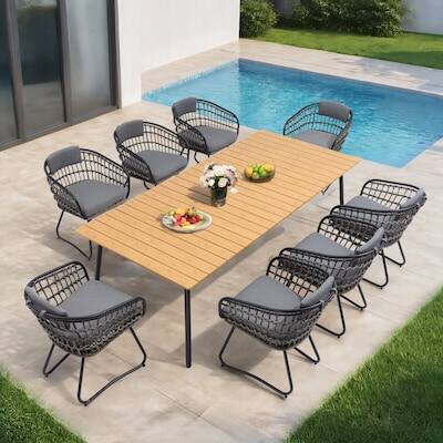 Alt View 8. Crestlive Products - Crestlive Products Set of 2 Brown Metal Frame Stationary Dining Chair Gray PE Rattan Wicker Cushioned Seat - Gray-2PC.