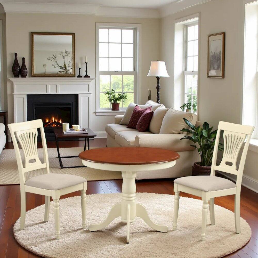 Back. FurniFact - Elegant 3-Piece Dining Table Set – High Top Table & Chairs - Buttermilk & Cherry.