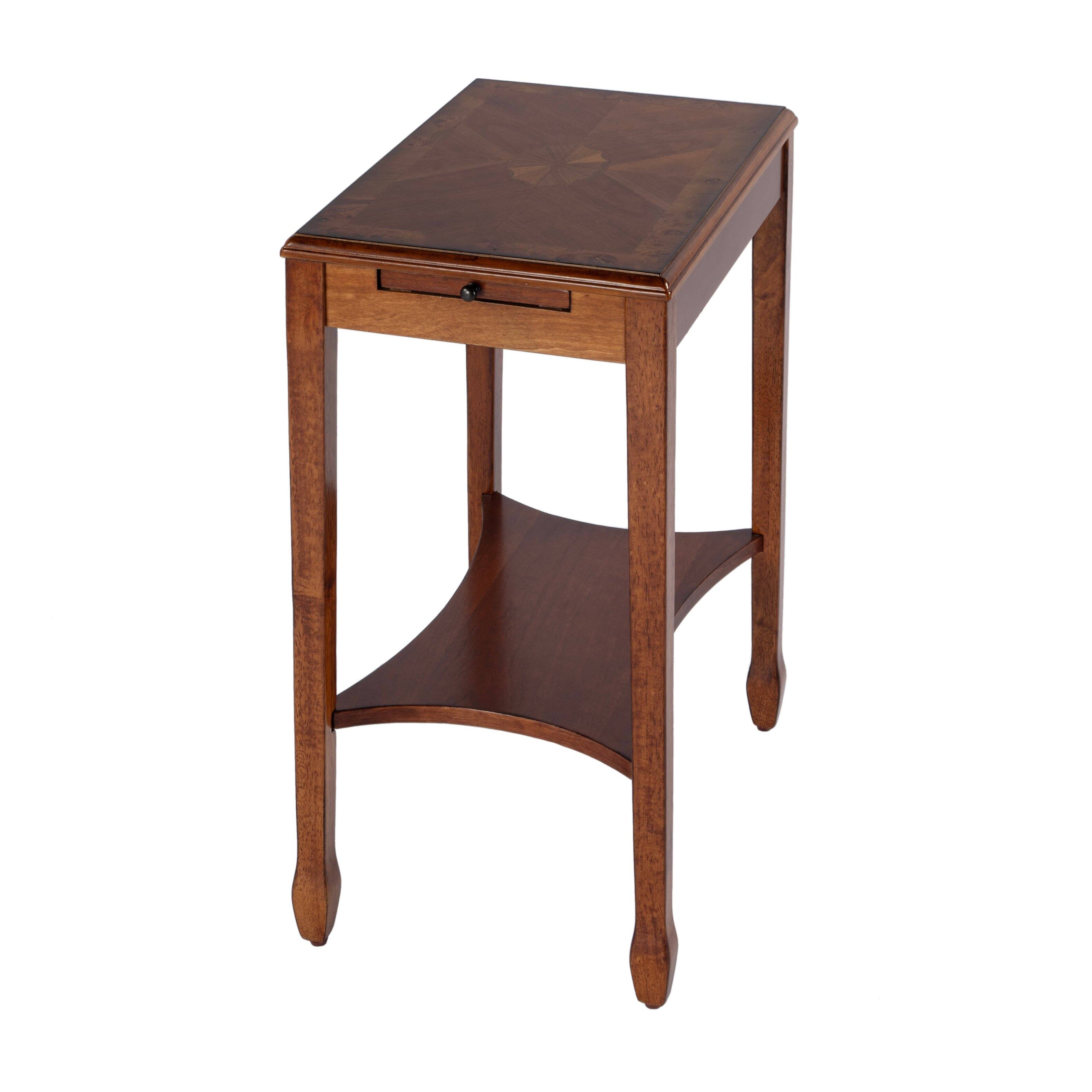 Front. Butler Specialty - Gilbert 12 in. W Rectangular Wood End Table with Pull-Out Tray and Lower Open Shelf - Medium Brown.