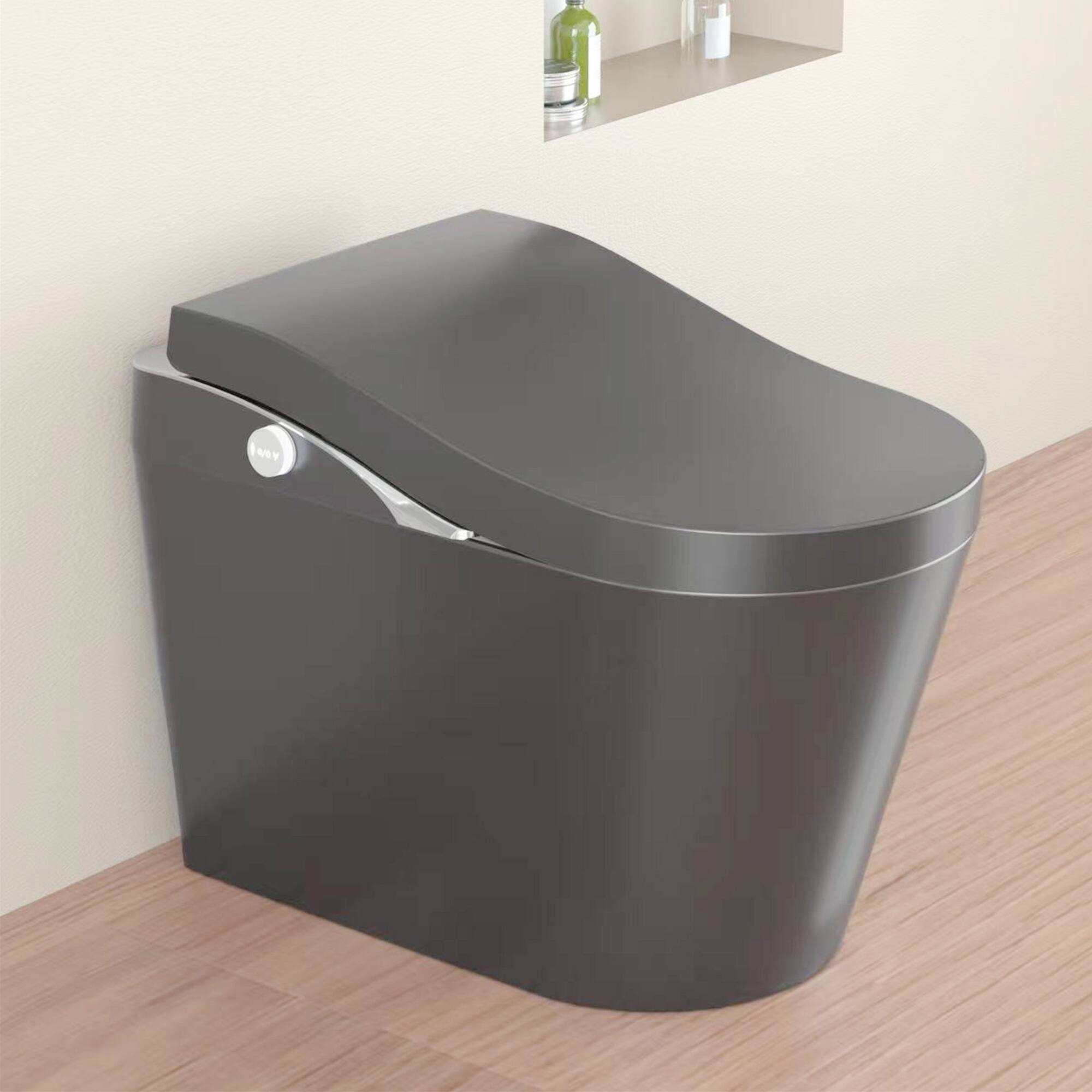 Front. ELEMENT ACE - Modern Smart Toilet with Bidet, Auto Flush, Heated Seat, Warm Water and Dry, Foam Shield Function - Grey.