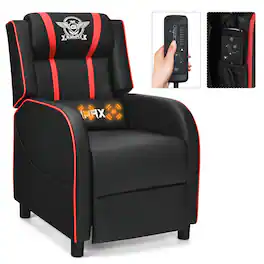 Costway - Theater Style Massage Gaming Chair - Red + Black