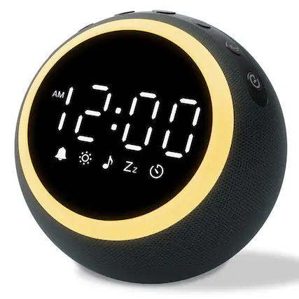 Front. Dazzed Corner - Alarm Clock with White Noise - Black.