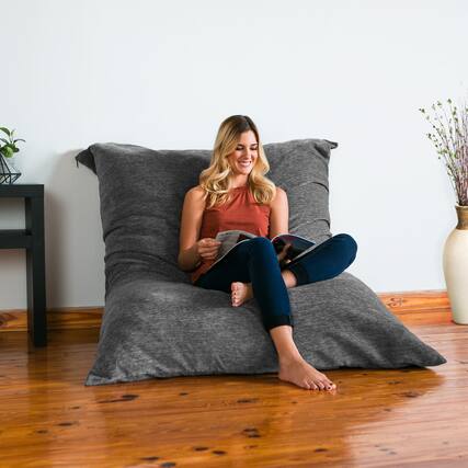 Front. Jaxx - Jaxx Bean Bags Jaxx Floor Pillow Bean Bag Lounger with Chenille Cover Grey… - Premium Chenille - Grey.