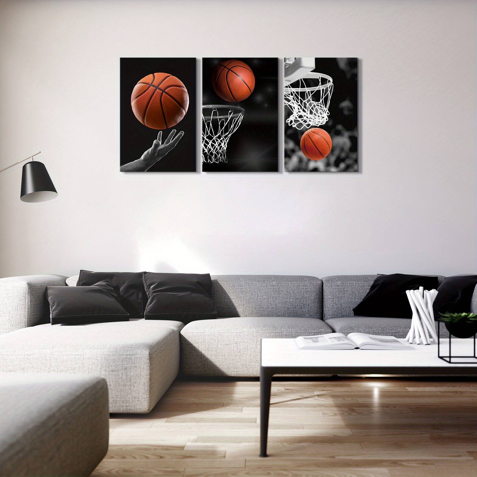 Left. blue - Basketball Themed 3-Piece Canvas Wall Art Set - Art Deco Classic Modern Style, Pine Wood Frame, Canvas Print Wall Hangi - Color:32*16inch(80*40cm).