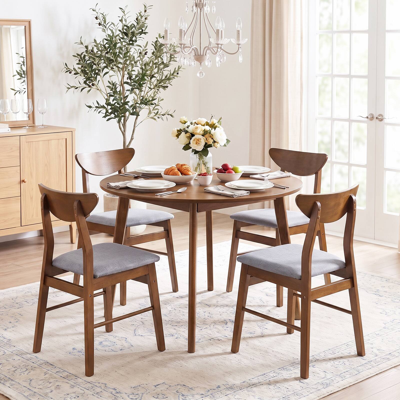 Alt View 1. Gymax - Gymax Upholstered Dining Chairs Set of 4 w/Upholstered Seat Curved Backrest Wood Frame Walnut - Brown.