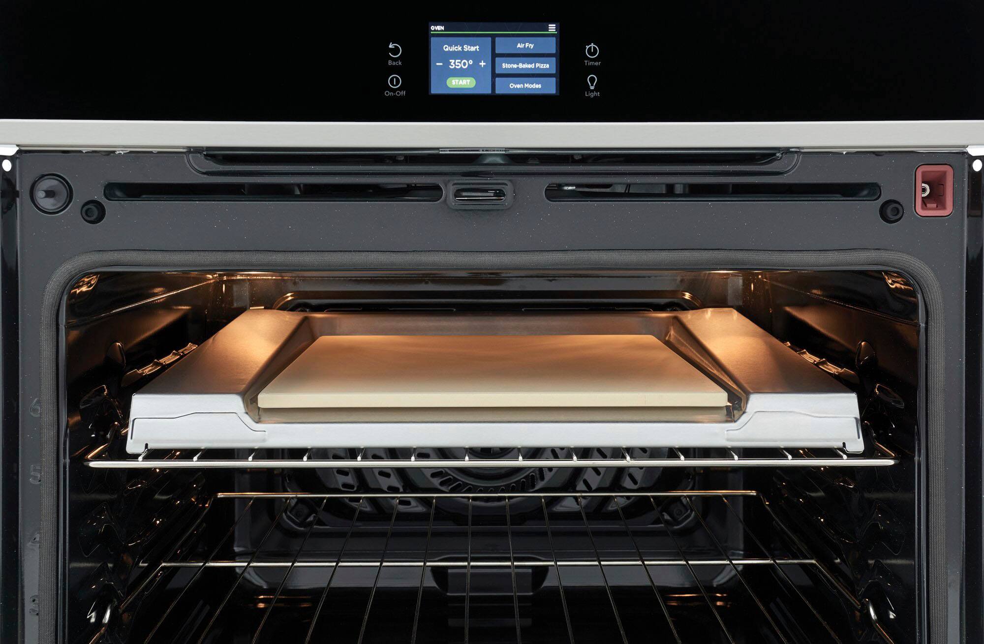 OVEN  
Quick Start  
350° +  
START  

Air Fry  
Stone-Baked Pizza  
Oven Modes  

Timer  
Light  

Back  
On-Off