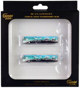 Cobus 3000 Passenger Bus White Blue US Airways Shuttle Bus Greener Transit 2-Piece Set GeminiJets 200 Series - White and Blue