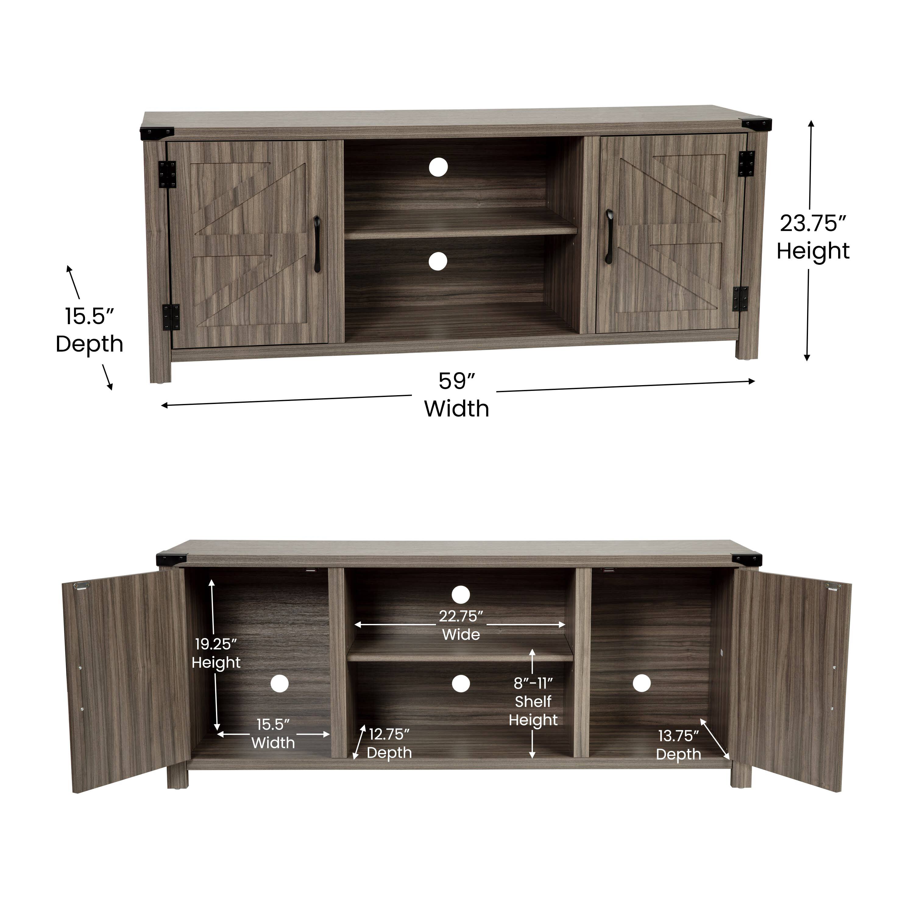 Alt View 12. Alamont Home - 59 Inch Barn Door TV Stand Fits up to 65" TV's with Adjustable Shelf - Gray Wash Oak.