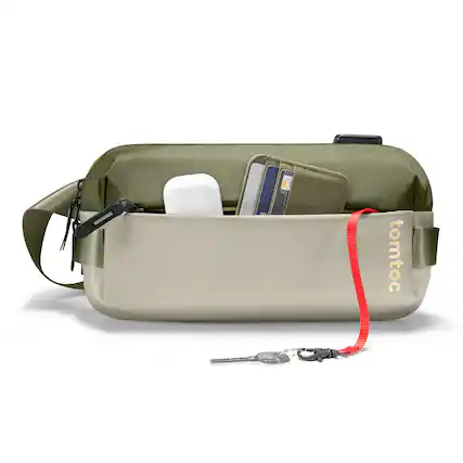 Front. tomtoc - Explorer-T21 EDC Sling Bag, Compact Crossbody Bag Minimalist Sling Pack Daypack for Travel, Lightweight, Water-Resistant - Olive Green.
