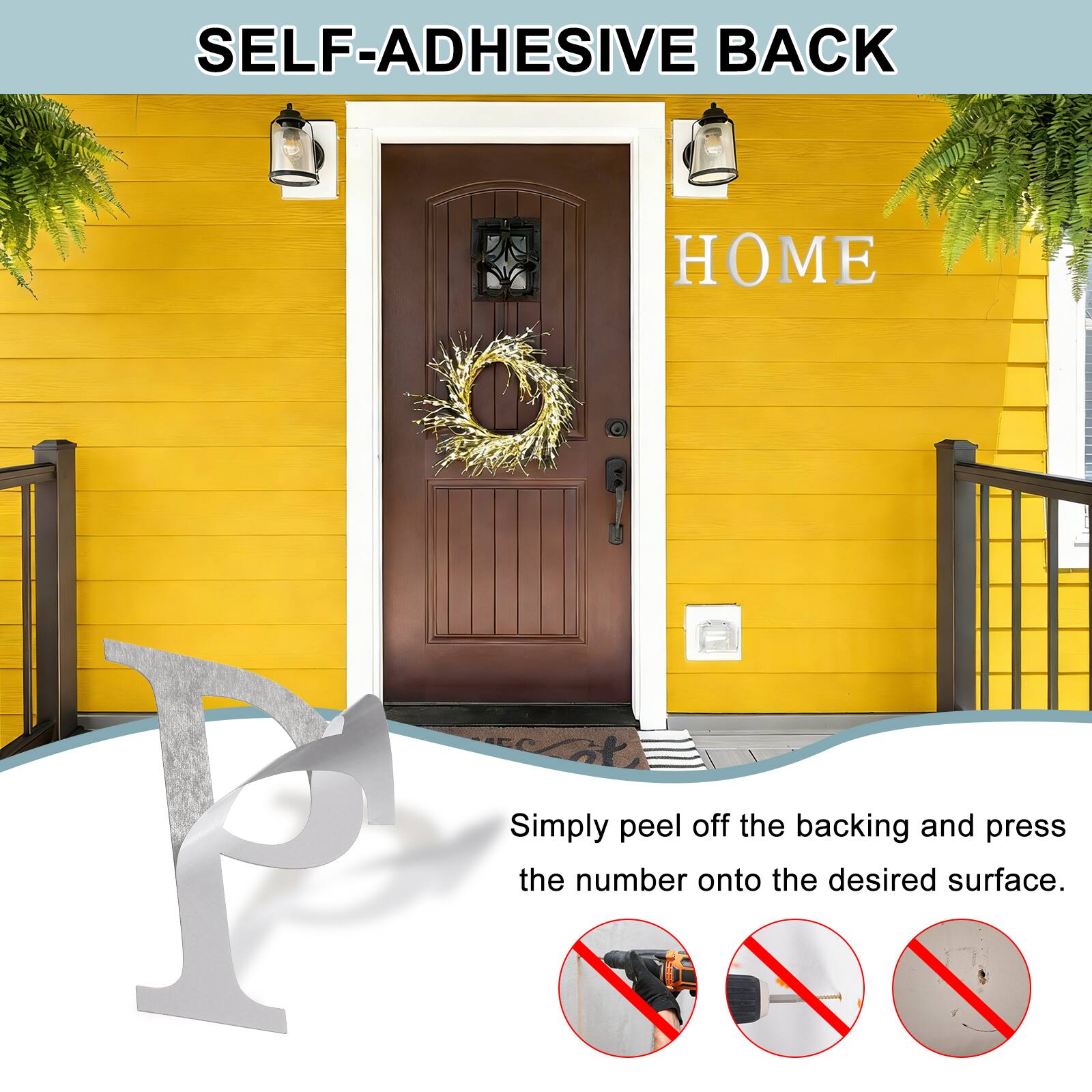 SELF-ADHESIVE BACK

Simply peel off the backing and press the number onto the desired surface.