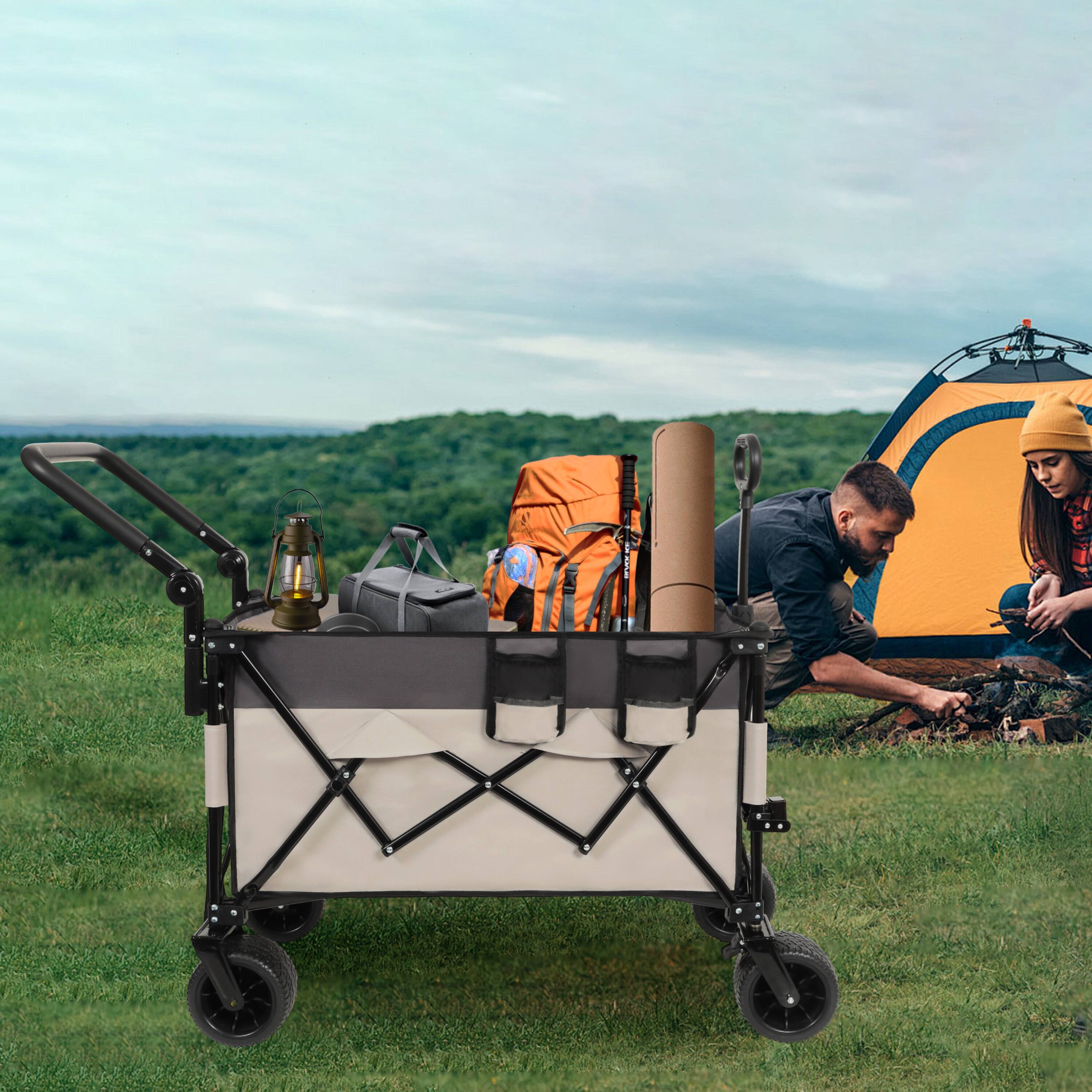 Alt View 7. Ecooso - Multi-Functional Folding Wagon Cart, Rotating Handle, All-Terrain Wheels, Large Capacity for Groceries and Outdoor Use - Gray & khaki.