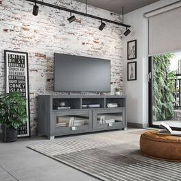 GOODSILO - Modern TV Stand for Large Screens Up to 75 Inches with Storage Shelves and Glass Doors - Gray