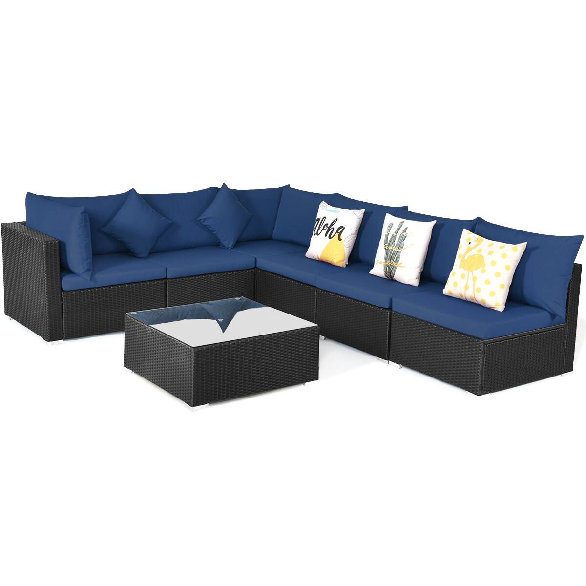 Alt View 7. Costway - Costway 7PCS Patio Rattan Sofa Set Sectional Conversation Furniture Set Garden - Navy.