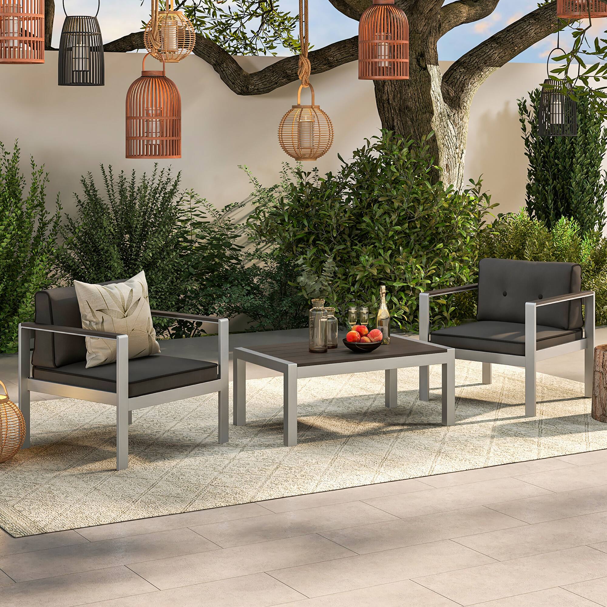 Alt View 3. Gymax - Gymax 2 Pieces Patio Aluminum Armchair Contemporary Sofa Chair w/ WPC Armrests - Gray, Silver.