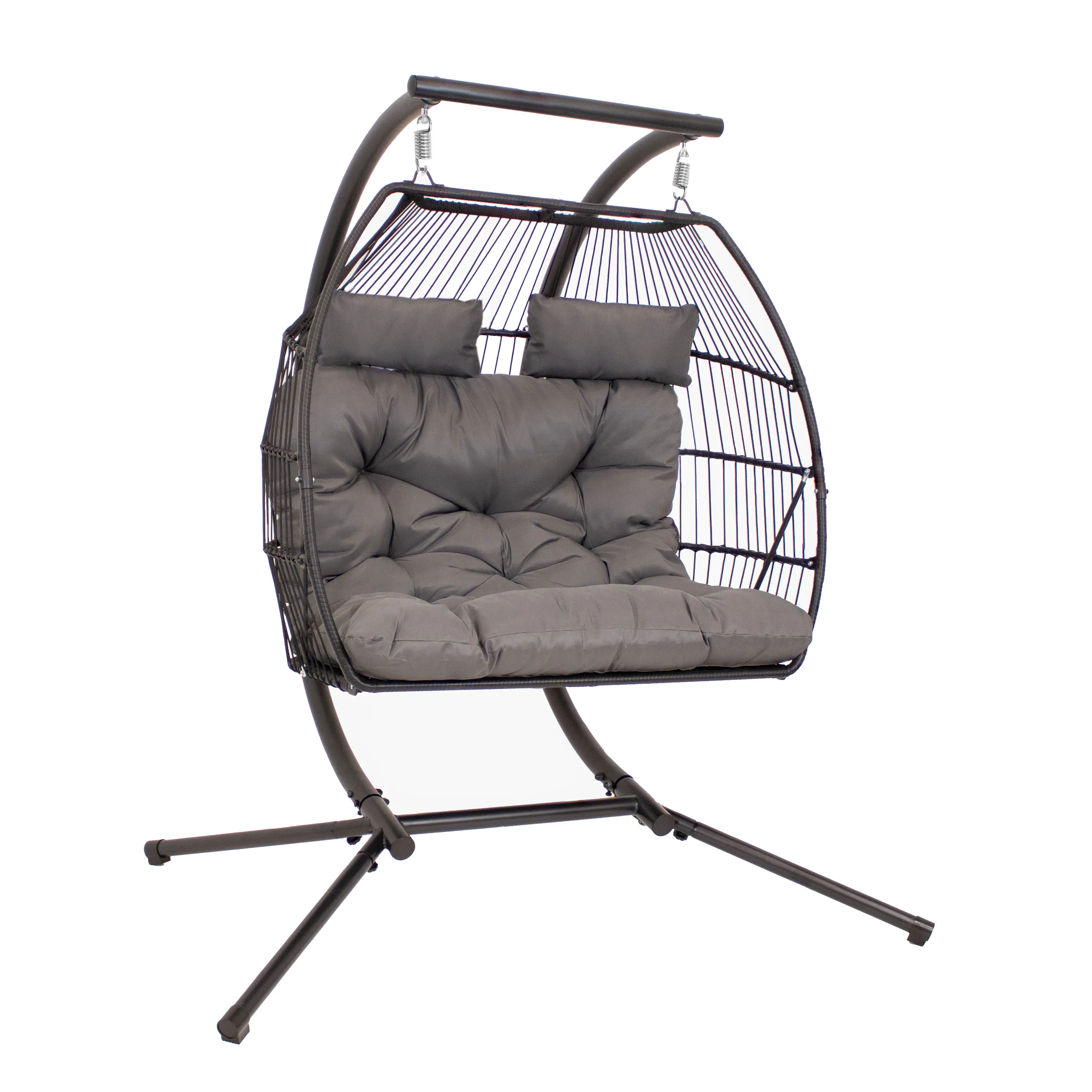 Front. Sunnydaze - Polyrattan Andrei Double Egg Chair with Stand and Cushion - Dark Gray.