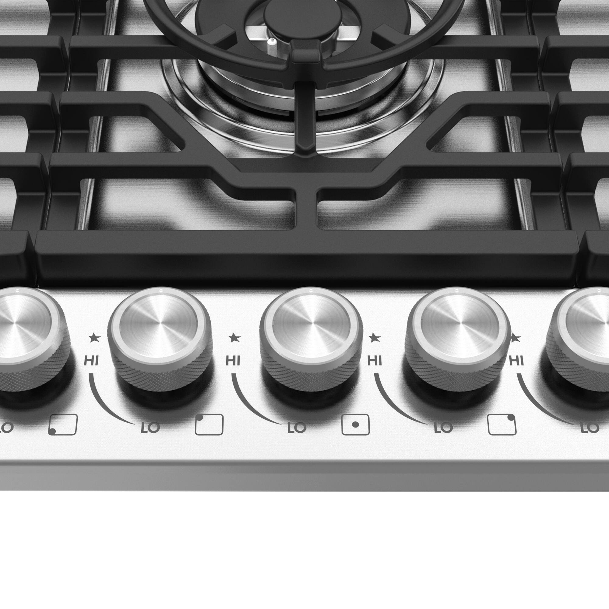 Alt View 3. COSMO - COS-CTGV305SS 30 in. Vista Collection Drop-in Gas Cooktop with 5 Burners, Metal Knobs, Cast Iron Grates, Stainless Steel - Stainless Steel.