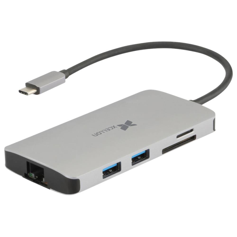 Front. Xcellon - Xcellon 8-in-1 USB-C Multimedia Hub with HDMI, Gigabit Ethernet, SD Card Reader and USB 3.2 Ports - Grey.
