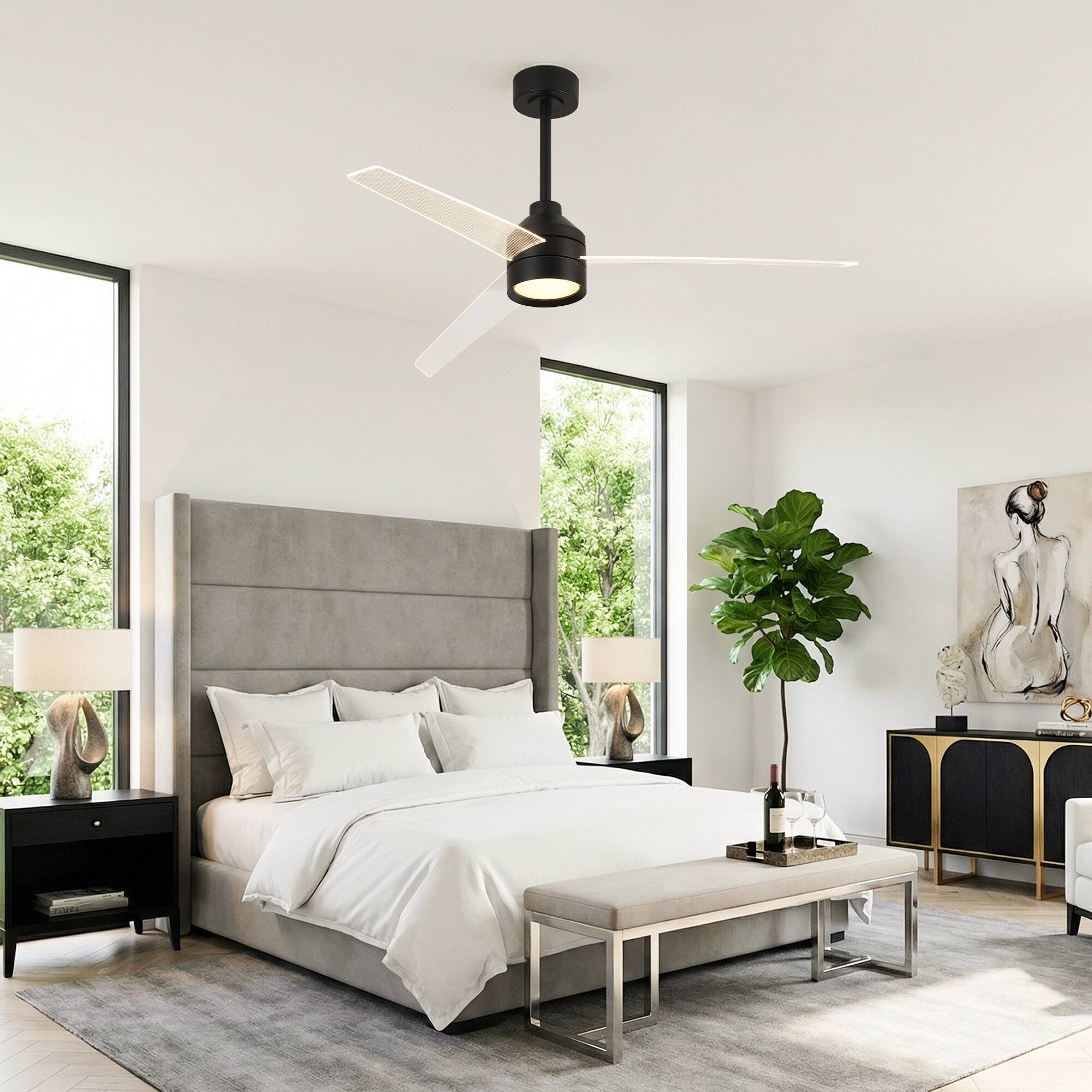 Alt View 1. Vaczon - 55" Transparent Blade Propeller Dimmable Ceiling Fan with LED Lights and Remote Control - Black.