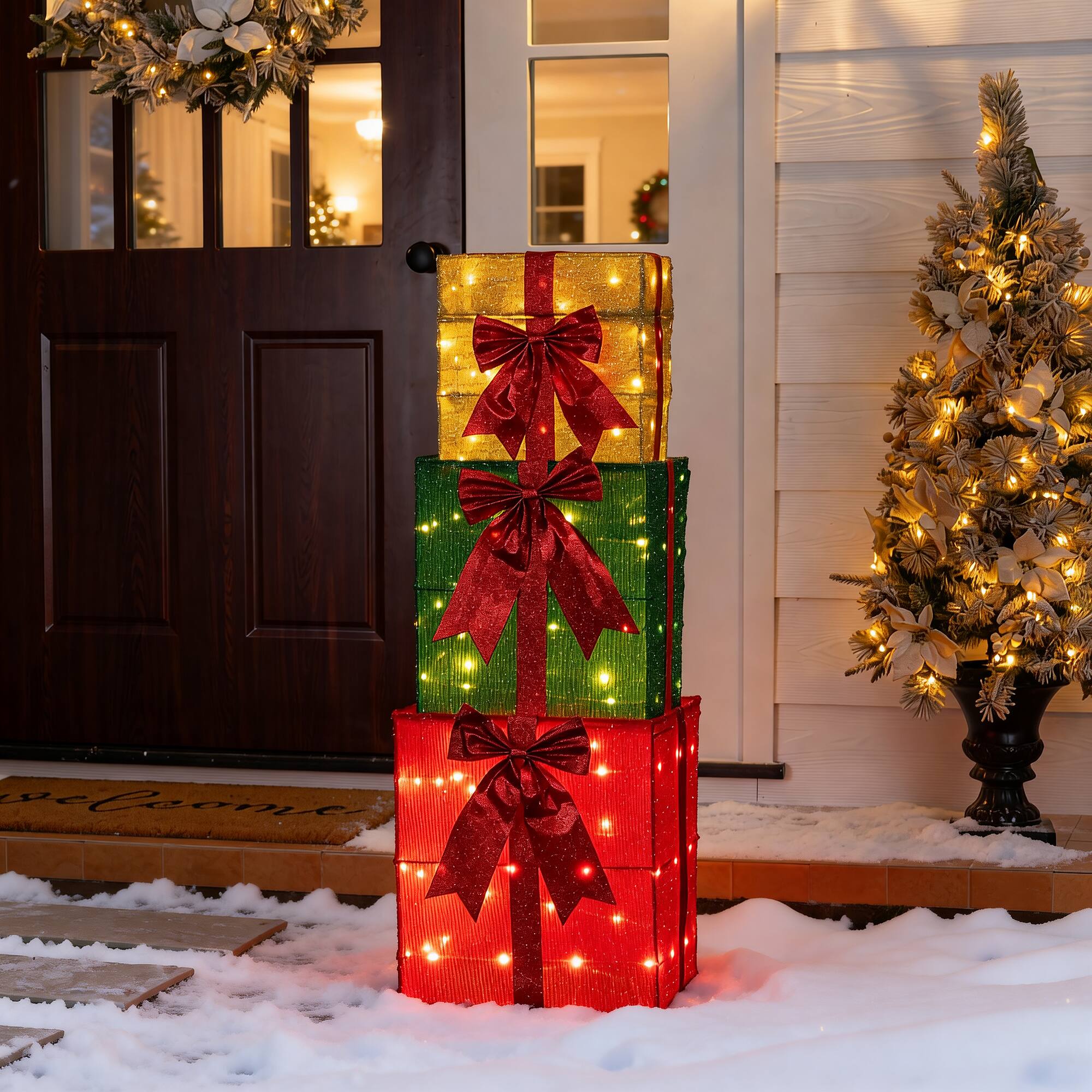 Alt View 4. Glitzhome - 40"H Christmas Animated Stacked Giftbox with 120 LED Lights - Multi-Colored.