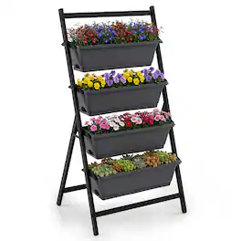 Costway - 4 FT 4-Tier Vertical Raised Garden Bed Elevated Planter Box w/4 Container Boxes - Black + Brown