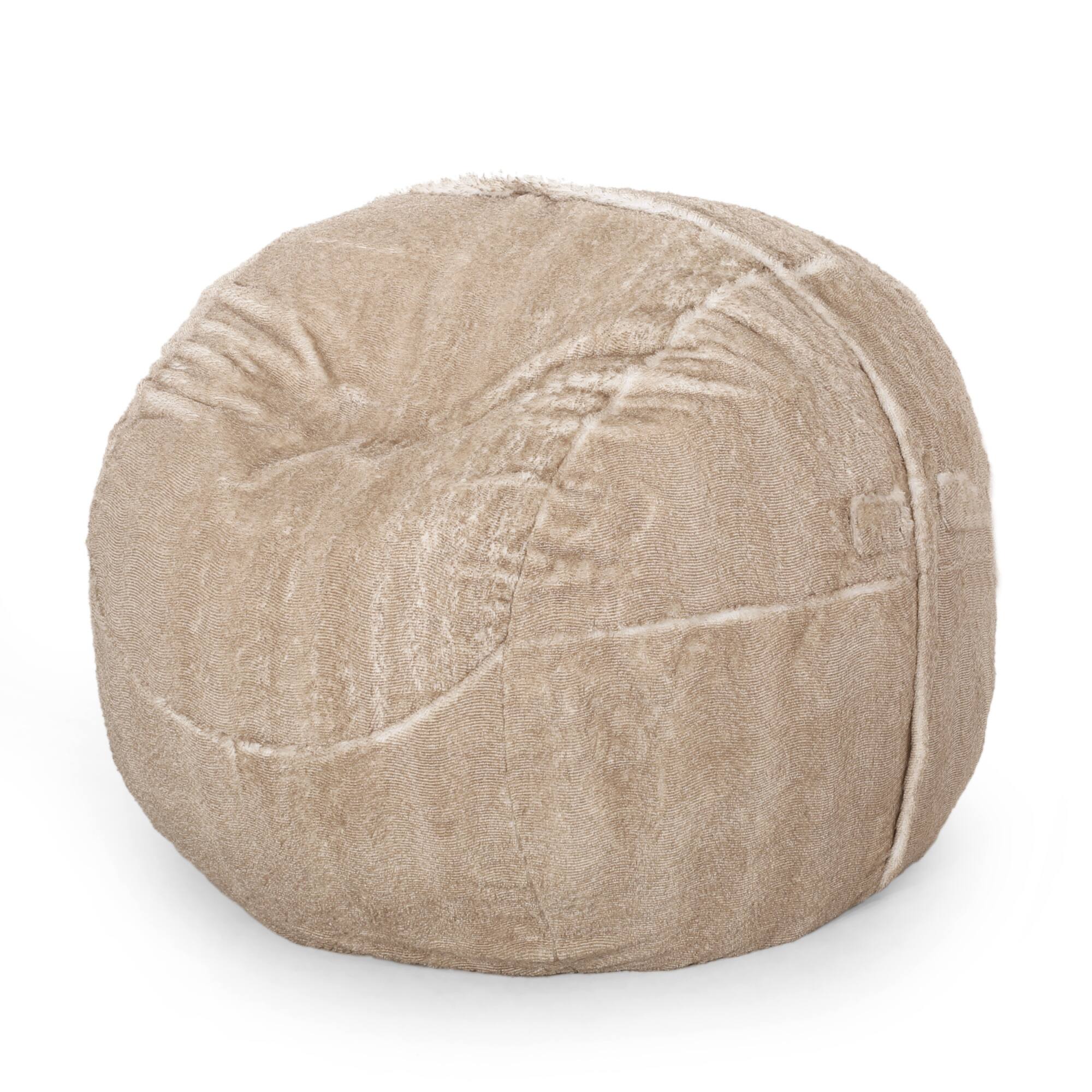 Left. GOODSILO - Luxurious 5 Foot Round Faux Fur Bean Bag Chair with Removable Cover for Ultimate Comfort and Style - White Base+Cream Shade.