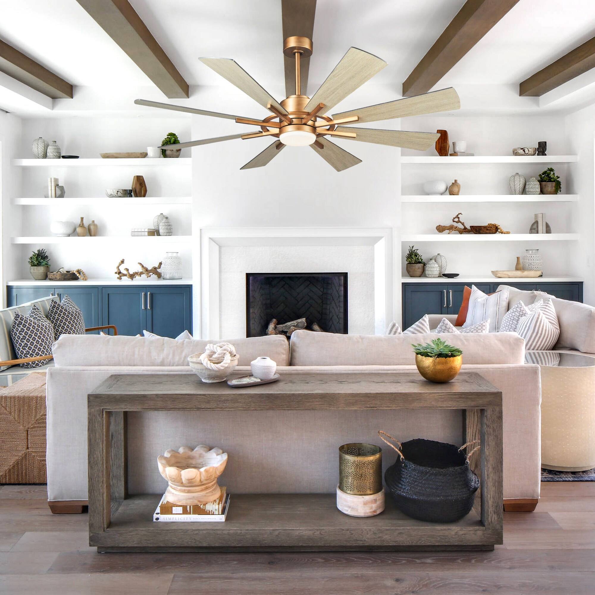 Back. Parrot Uncle - 60 in. Windmill Gold 8-Blade Integrated LED Ceiling Fan with Light and Remote Control, DC Reversible Motor - Gold.