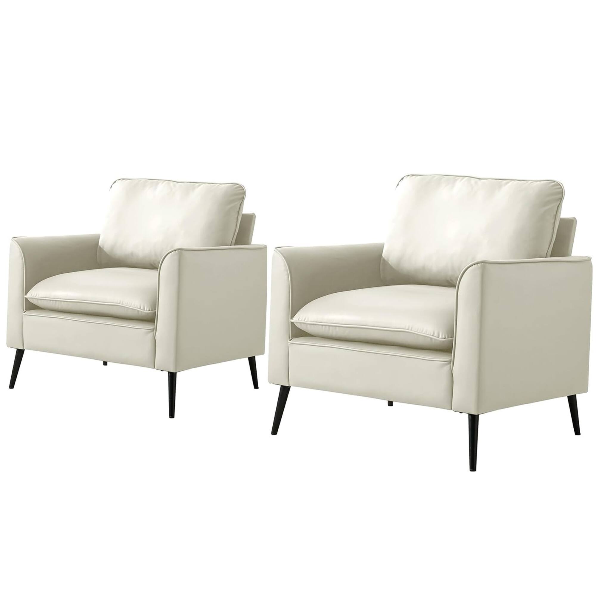 Alt View 1. GOODSILO - Nordic Retro Light Luxury Leather Upholstered Sofa Chair for Living Room, Bedroom, or Balcony - Cream White.
