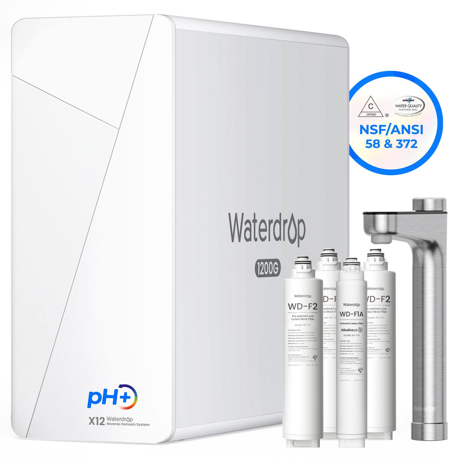 Waterdrop - X12 Reverse Osmosis System Multi-method Reverse Osmosis Filtration System - White