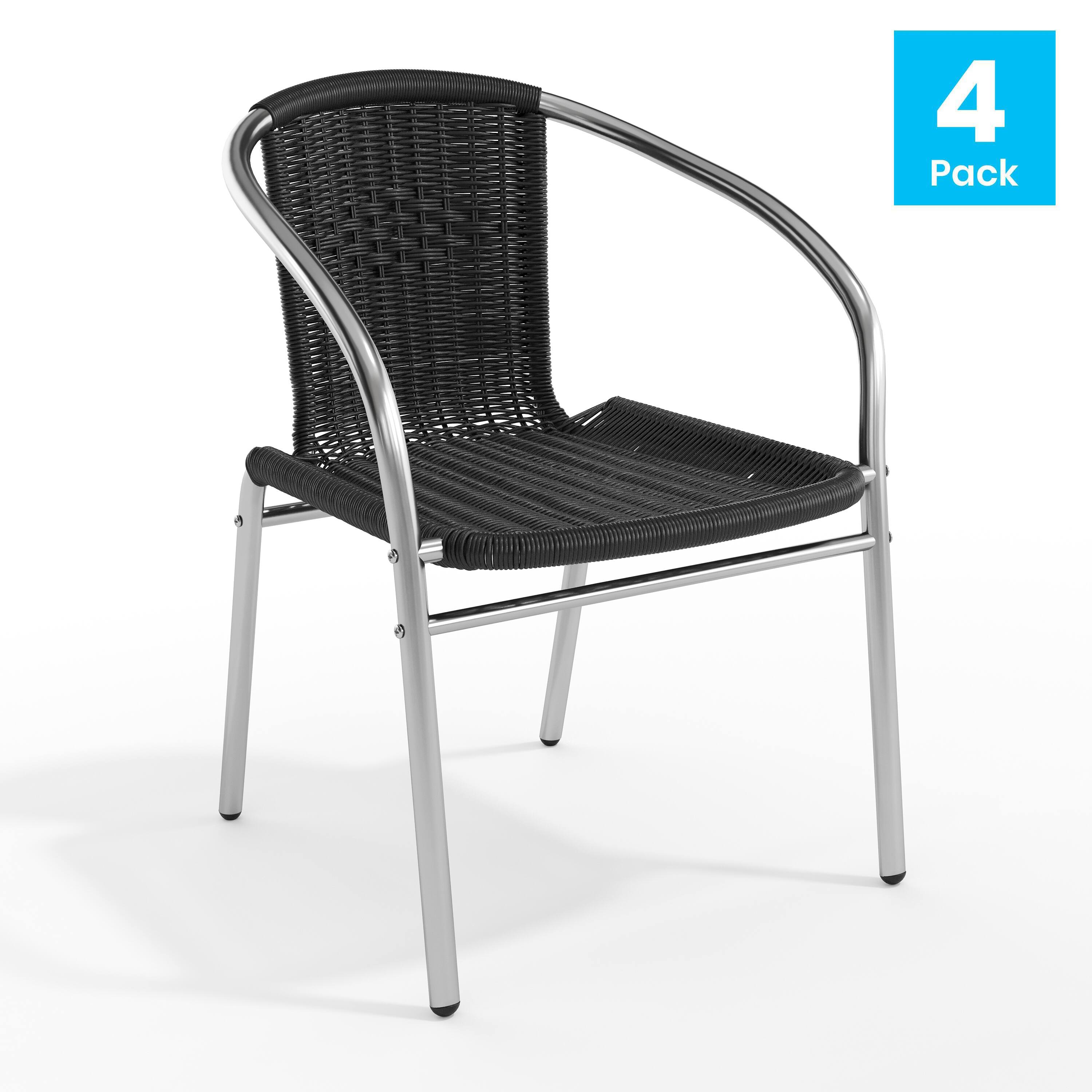 Alt View 1. Emma + Oliver - 4 Pack Aluminum and Rattan Commercial Indoor-Outdoor Restaurant Stack Chair - Aluminum and Black.