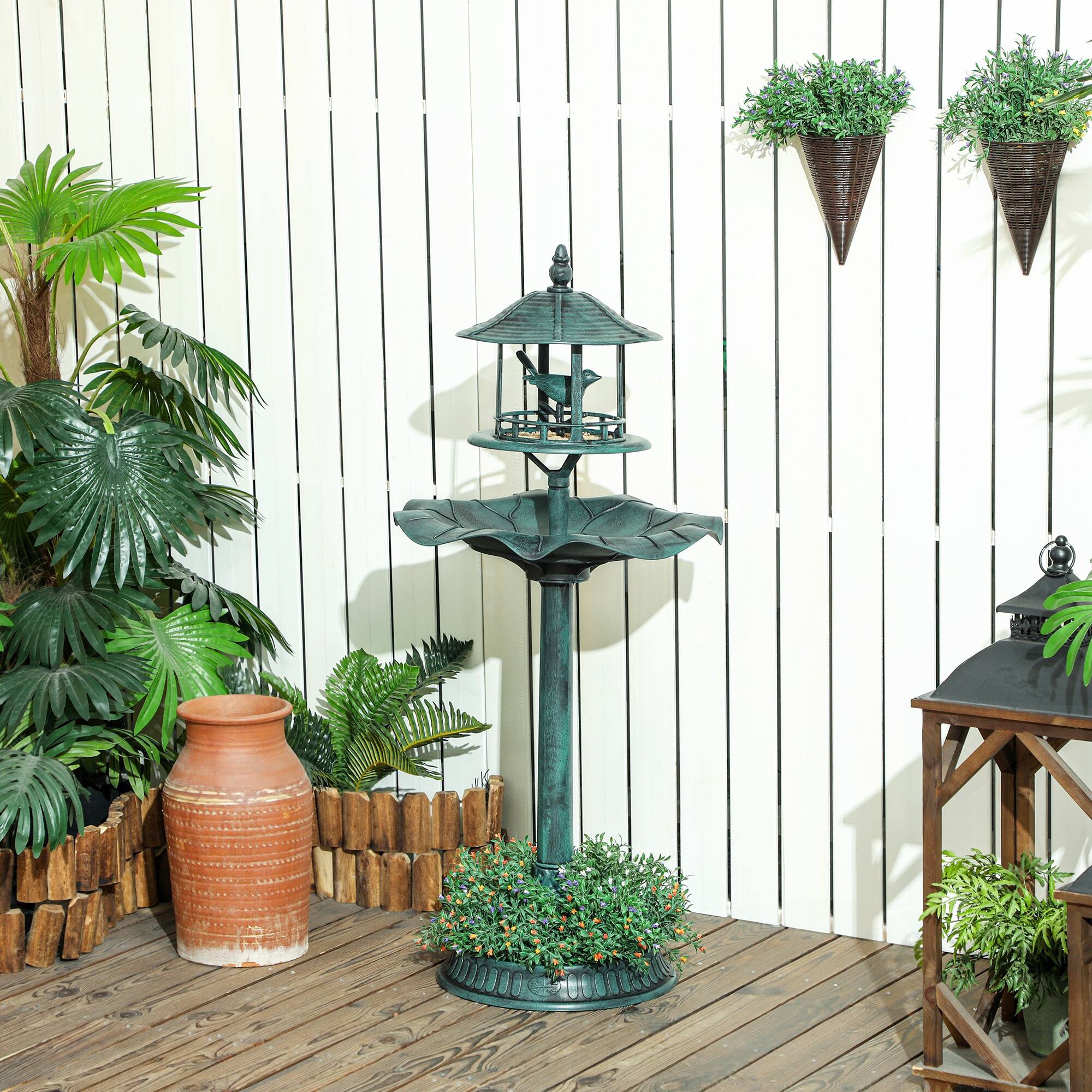 Alt View 1. Outsunny - in 1 Garden Bird Bath Bowl Pedestal with Bird Feeder, Large Water Basin - Green.