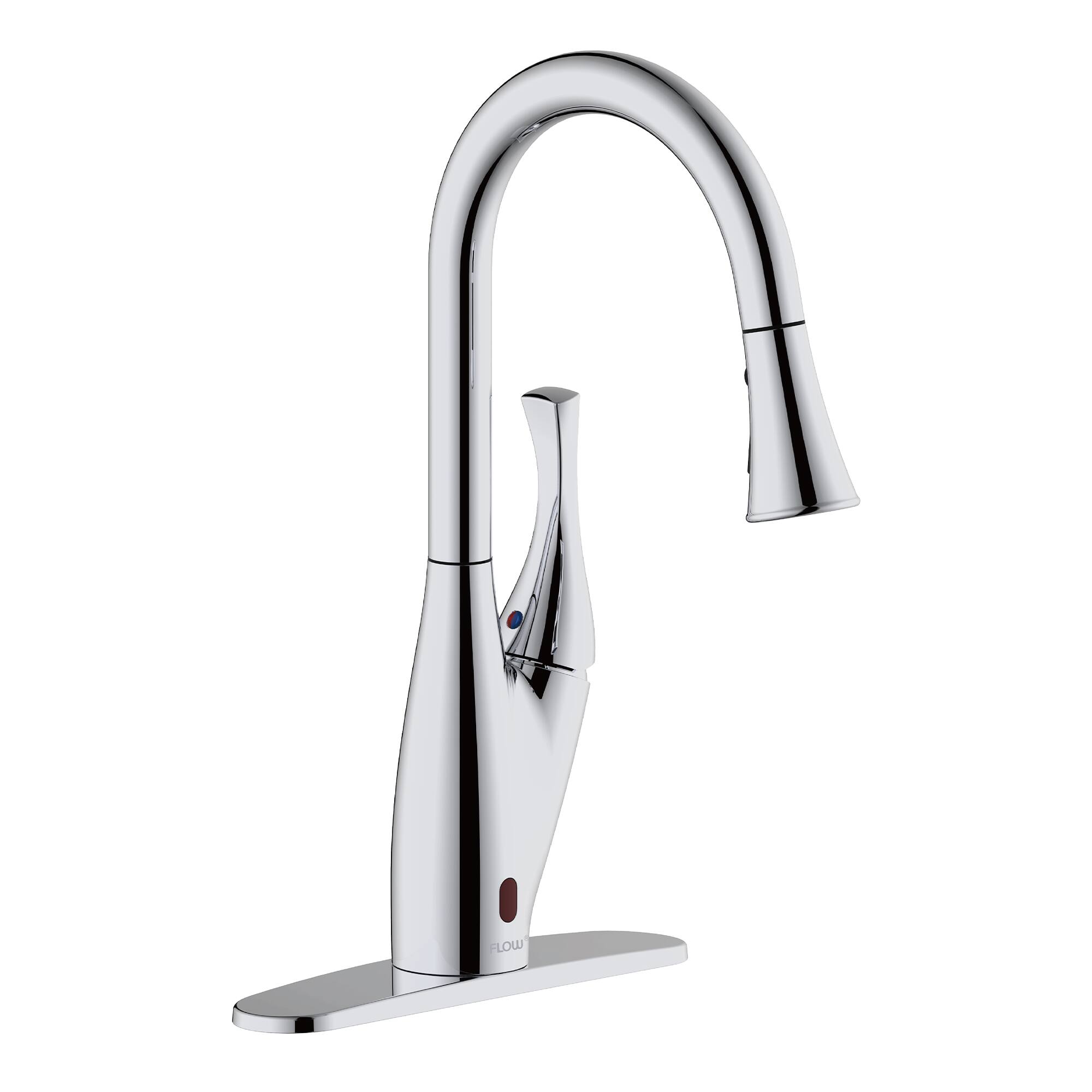 Left. Bio Bidet - Flow by Bemis - X Series Motion Activated Kitchen Faucet - Brushed Nickel - Polished Chrome.