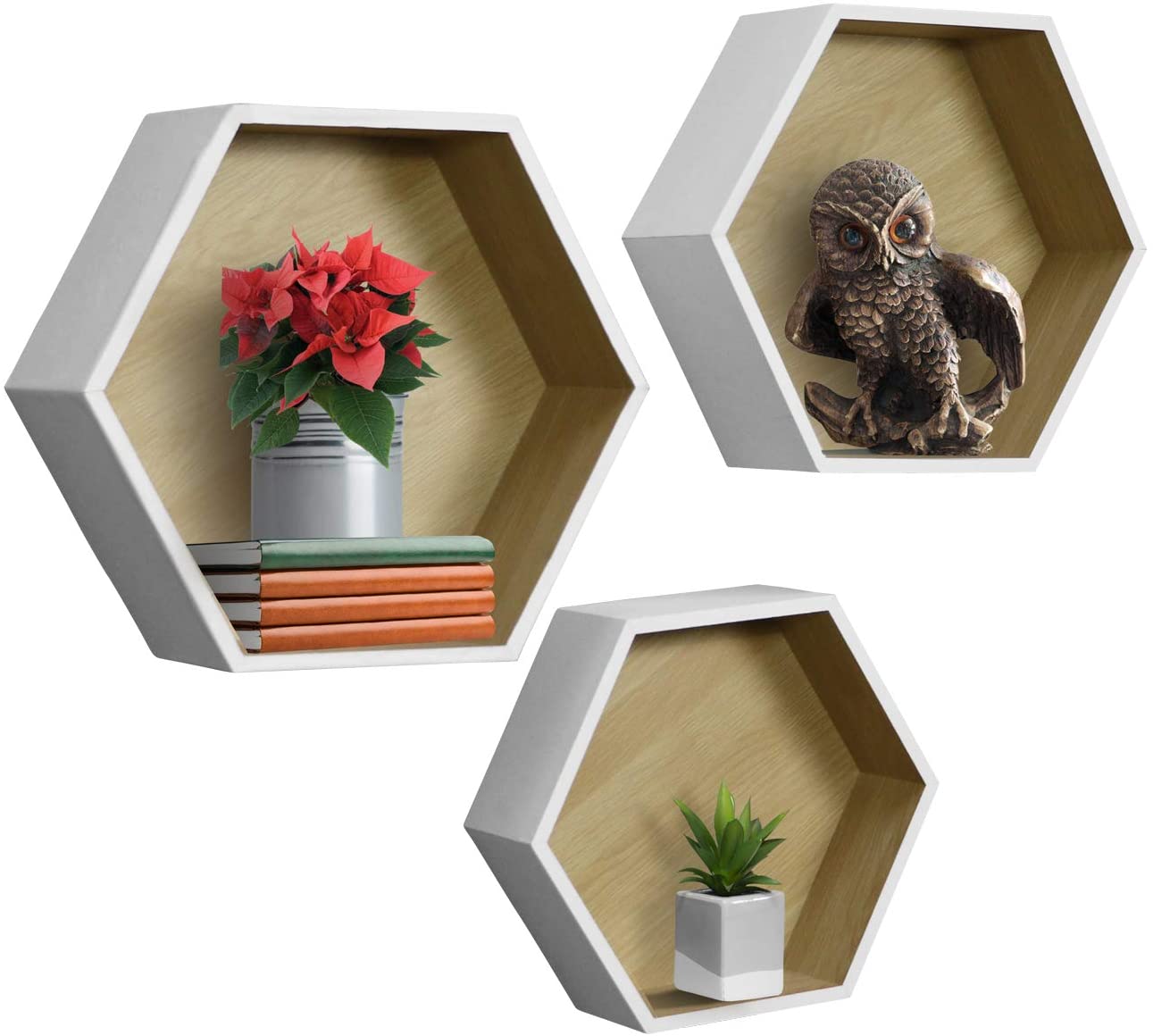 Alt View 4. Sorbus - Sorbus® Floating Shelf Hexagon Set, Honeycomb Wall Mounted Shelves, Decorative Hanging Display - White.