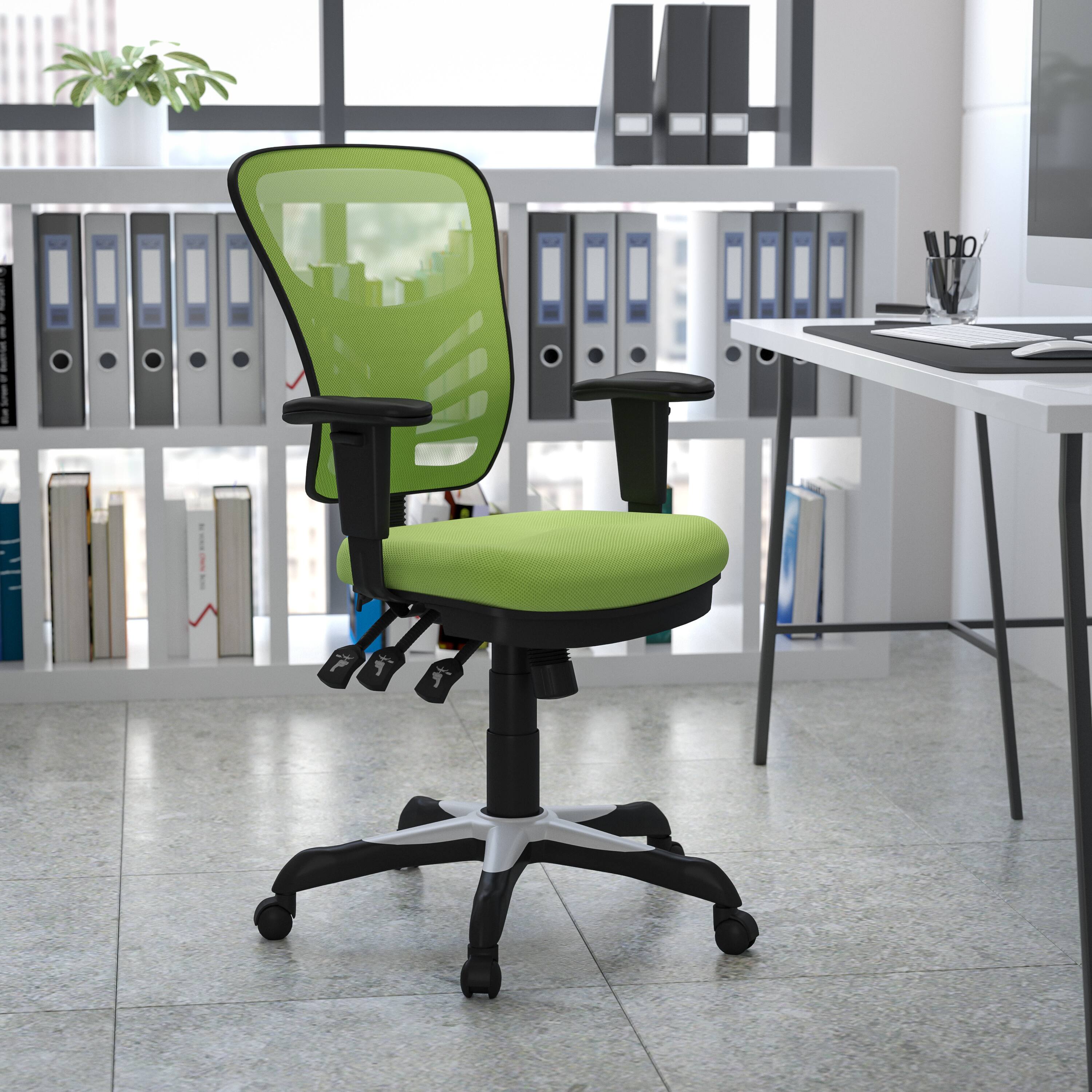 Alt View 1. Emma + Oliver - Mid-Back Mesh Triple Paddle Swivel Ergonomic Office Chair with Adjustable Arms - Green/Black Frame.