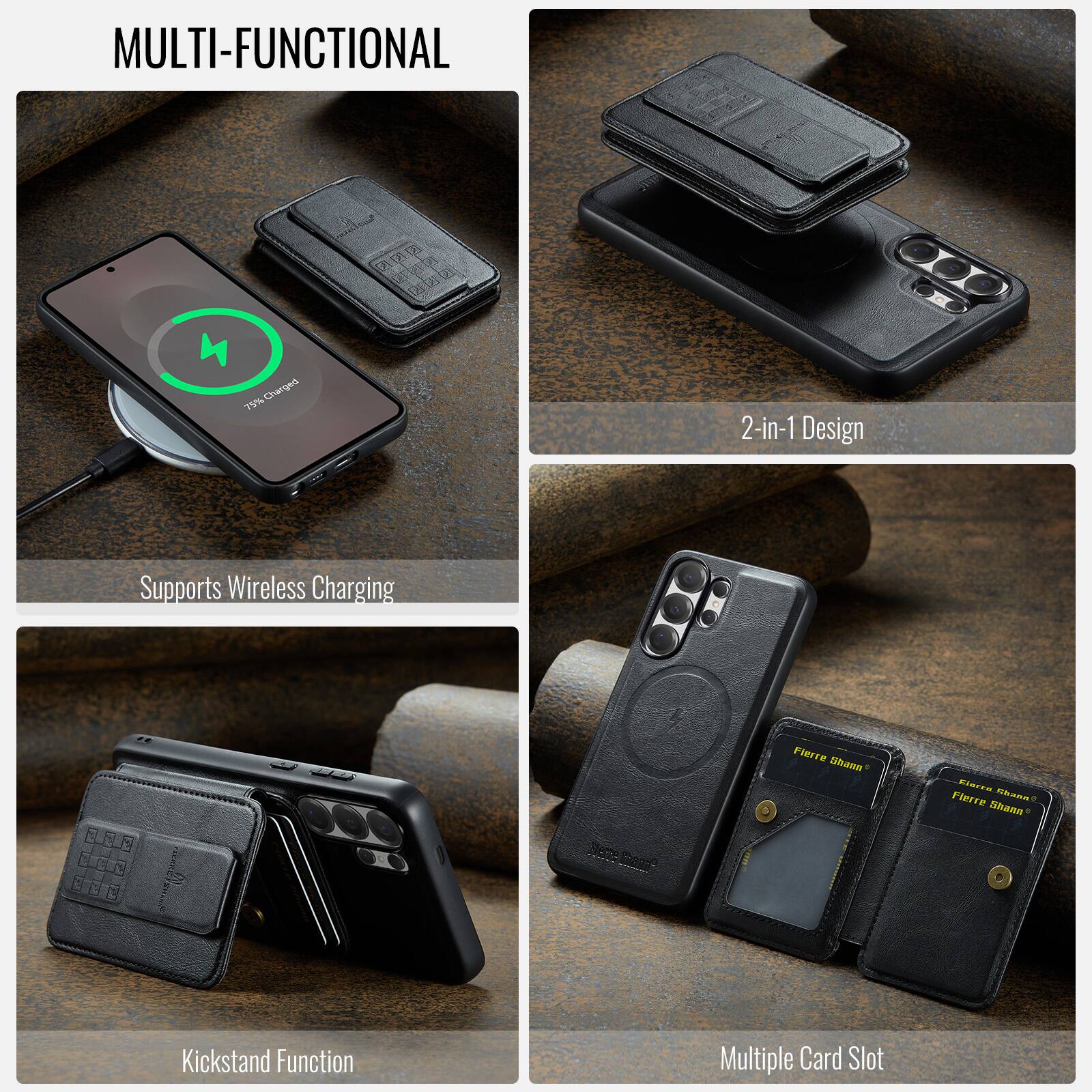 MULTI-FUNCTIONAL

- 2-in-1 Design
- Supports Wireless Charging
- Kickstand Function
- Multiple Card Slot