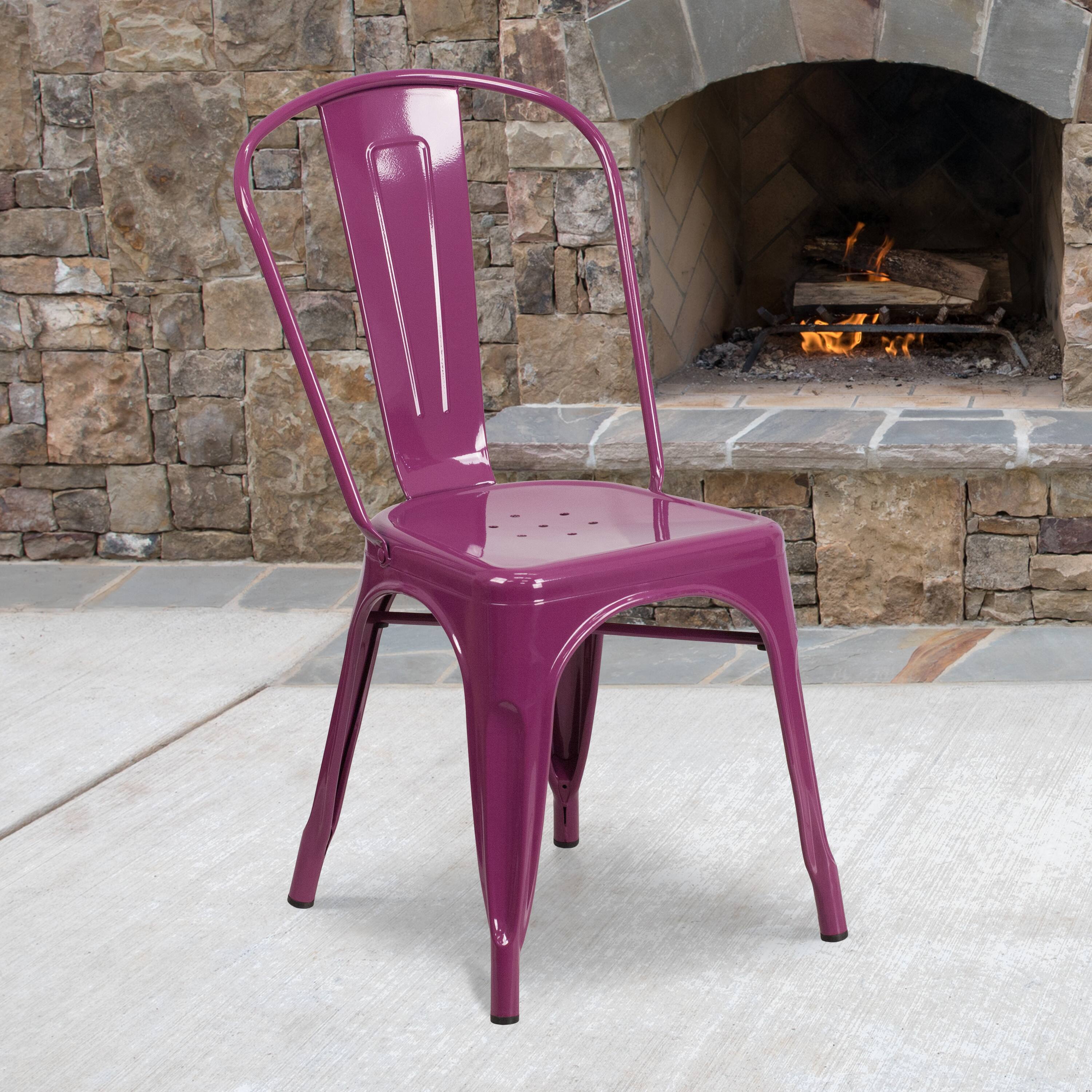 Alt View 1. Emma + Oliver - Commercial Grade Colorful Metal Indoor-Outdoor Dining Stack Chair - Purple.