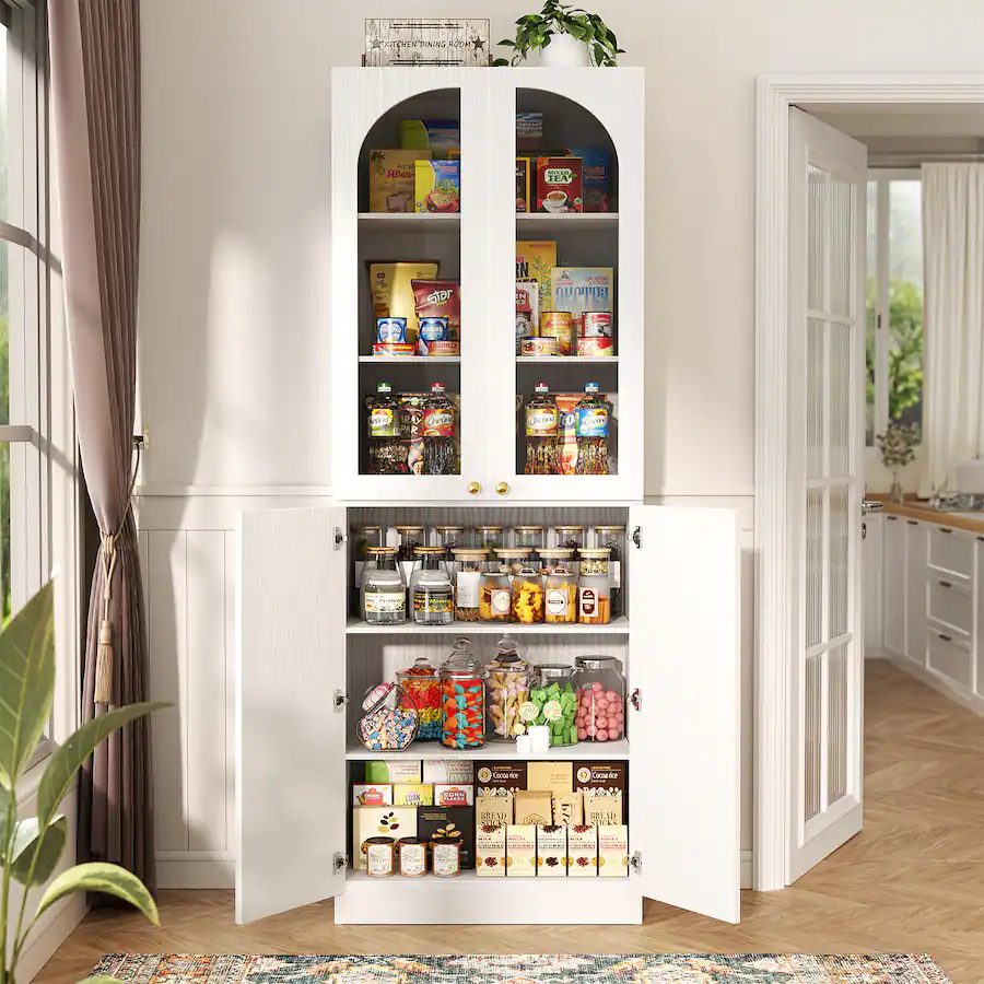 Aheaplus 80'' Tall Kitchen Pantry Cabinet with Arched Doors and ...