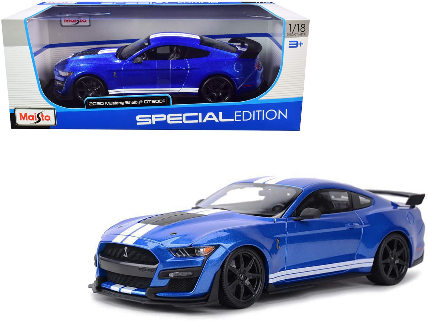 "2020 Ford Mustang Shelby GT500 Blue Metallic with White Stripes ""Special Edition"" 1/18 Diecast Model Car by Maisto" price history on PriceWatchPro
